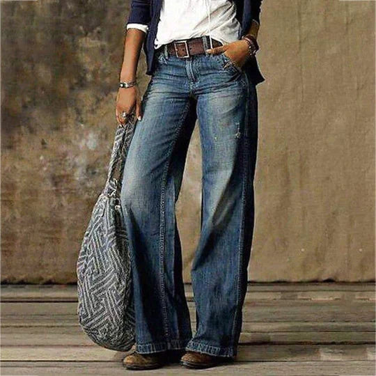 Jeans mit weitem Bein – Damenjeans mit hoher Taille und ausgestelltem Schnitt in lockerer Passform - 2 - Jasminaboutique.com