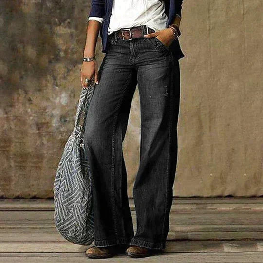 Jeans mit weitem Bein – Damenjeans mit hoher Taille und ausgestelltem Schnitt in lockerer Passform - 4 - Jasminaboutique.com