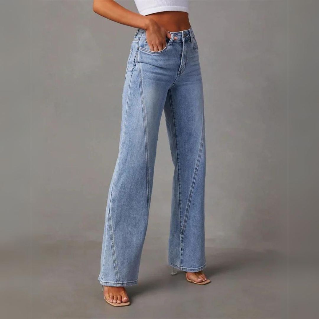 High-Rise-Flare-Jeans für Damen mit geschwungenen Nähten im Vorderteil - 2 - Jasminaboutique.com