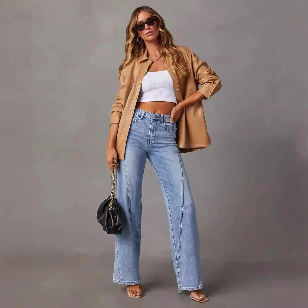High-Rise-Flare-Jeans für Damen mit geschwungenen Nähten im Vorderteil - 6 - Jasminaboutique.com