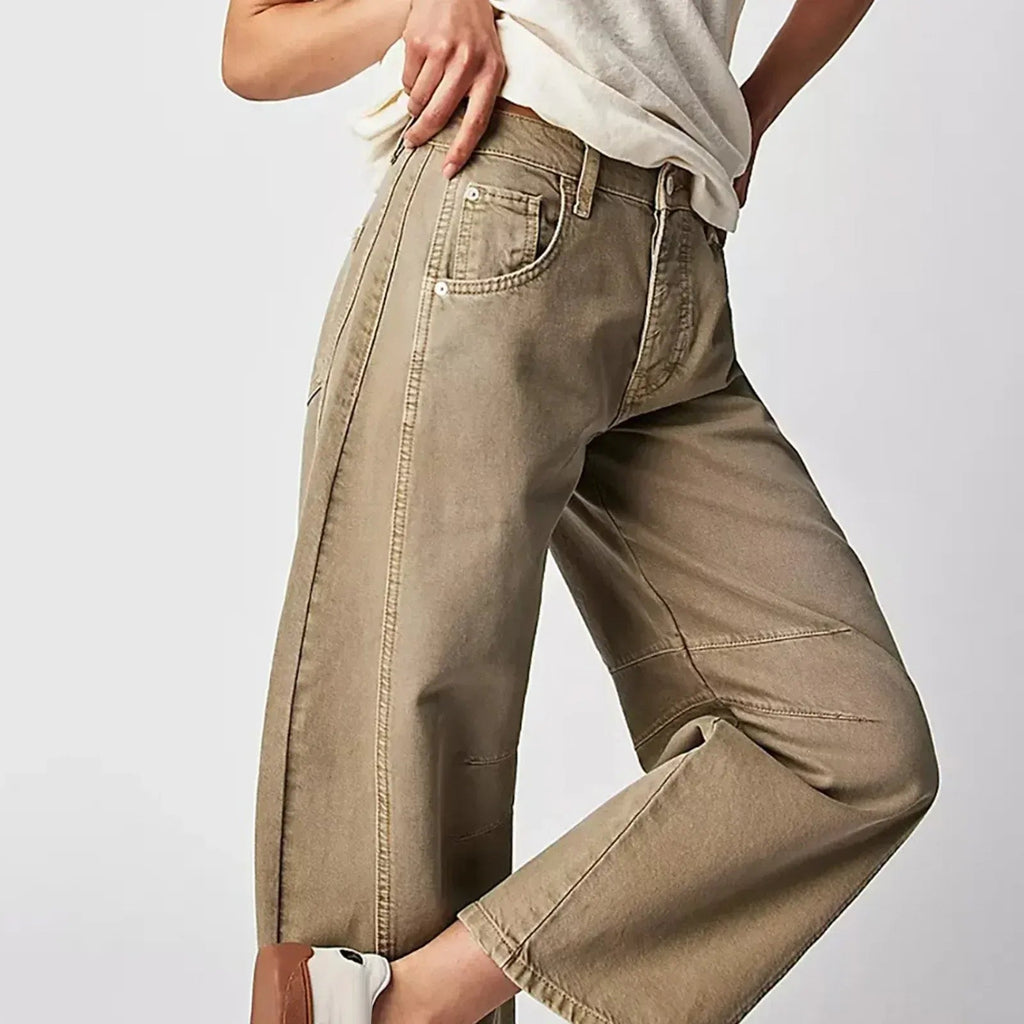 Damenhose mit weitem Bein, hoher Taillenlinie und lockerer Passform - 2 - Jasminaboutique.com