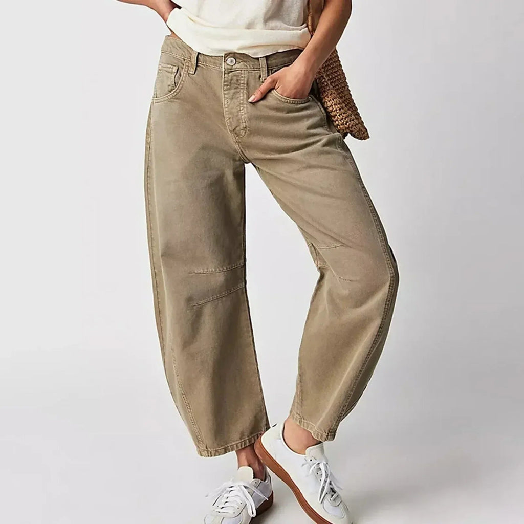 Damenhose mit weitem Bein, hoher Taillenlinie und lockerer Passform - 3 - Jasminaboutique.com