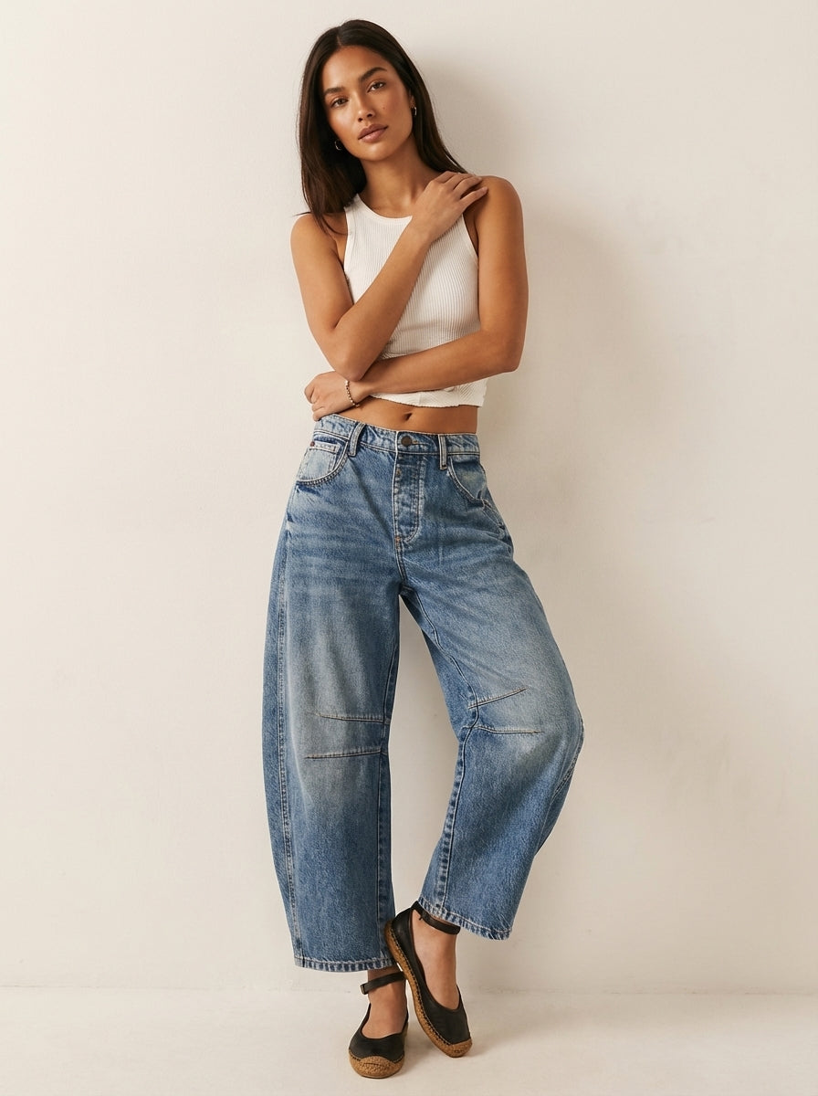 Damenhose mit weitem Bein, hoher Taillenlinie und lockerer Passform - 4 - Jasminaboutique.com