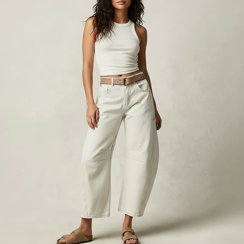 Damenhose mit weitem Bein, hoher Taillenlinie und lockerer Passform - 5 - Jasminaboutique.com