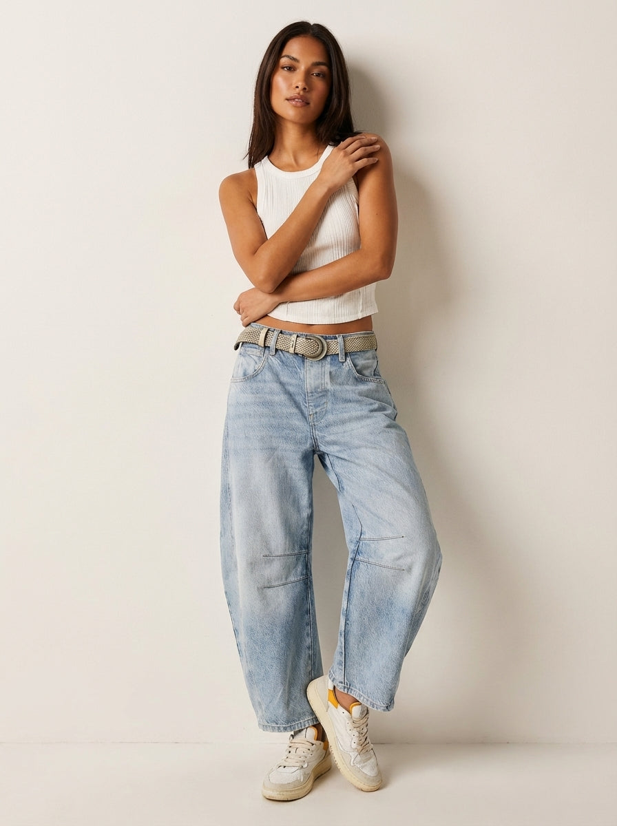 Damenhose mit weitem Bein, hoher Taillenlinie und lockerer Passform - 6 - Jasminaboutique.com