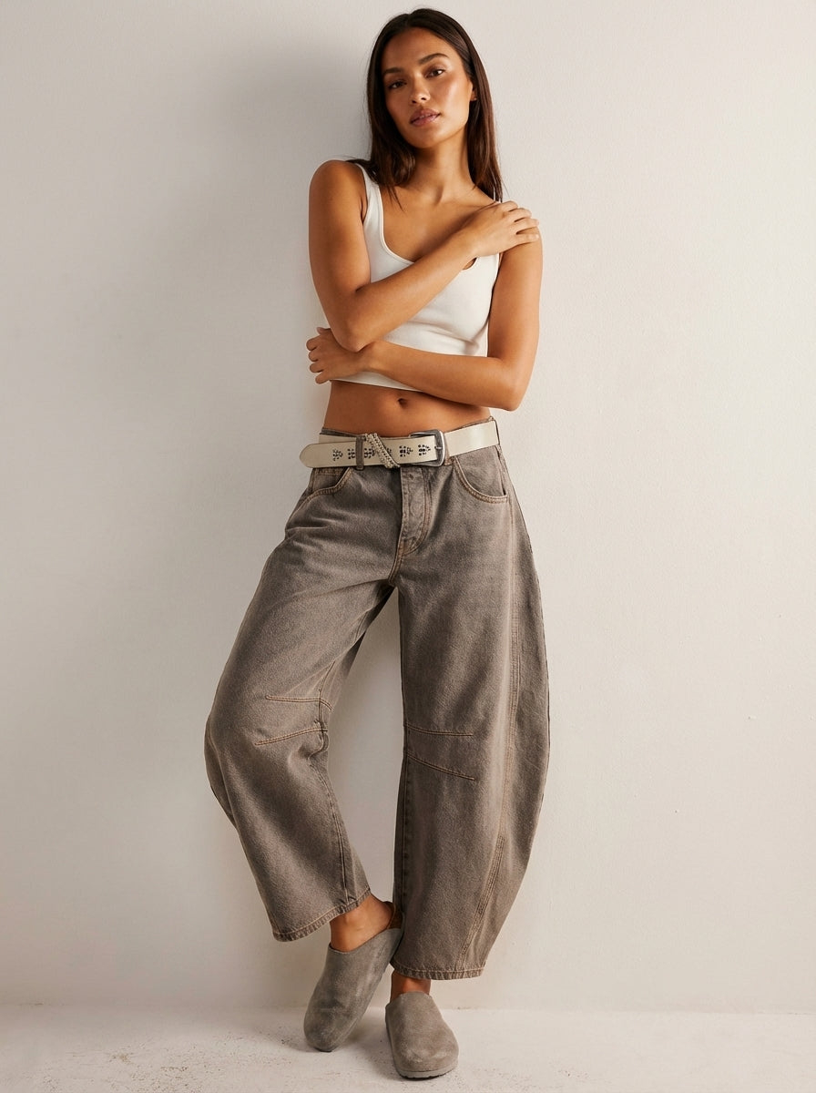 Damenhose mit weitem Bein, hoher Taillenlinie und lockerer Passform - 7 - Jasminaboutique.com
