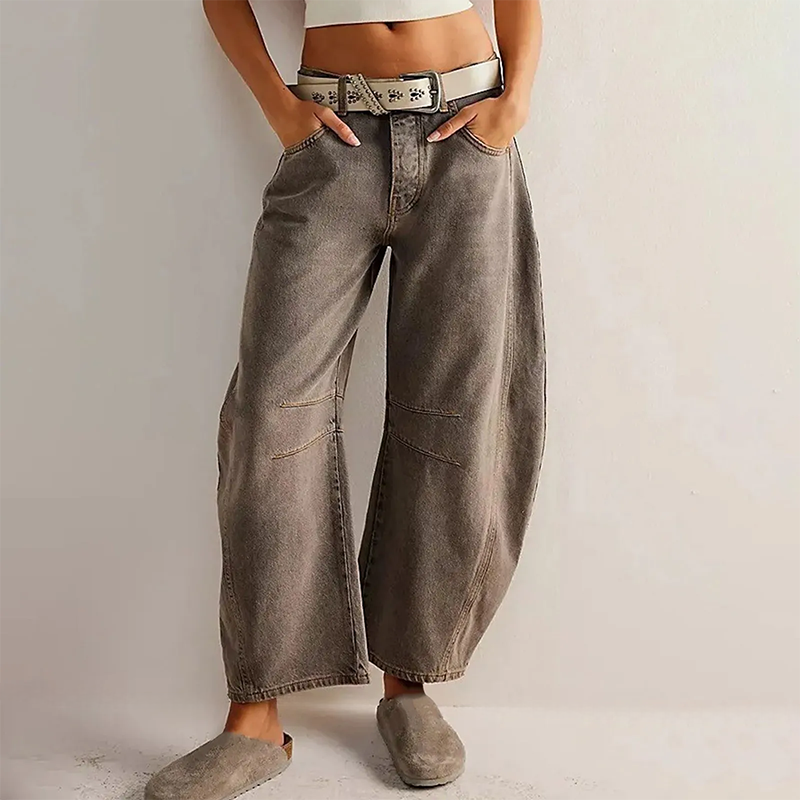 Damenhose mit weitem Bein, hoher Taillenlinie und lockerer Passform - 8 - Jasminaboutique.com