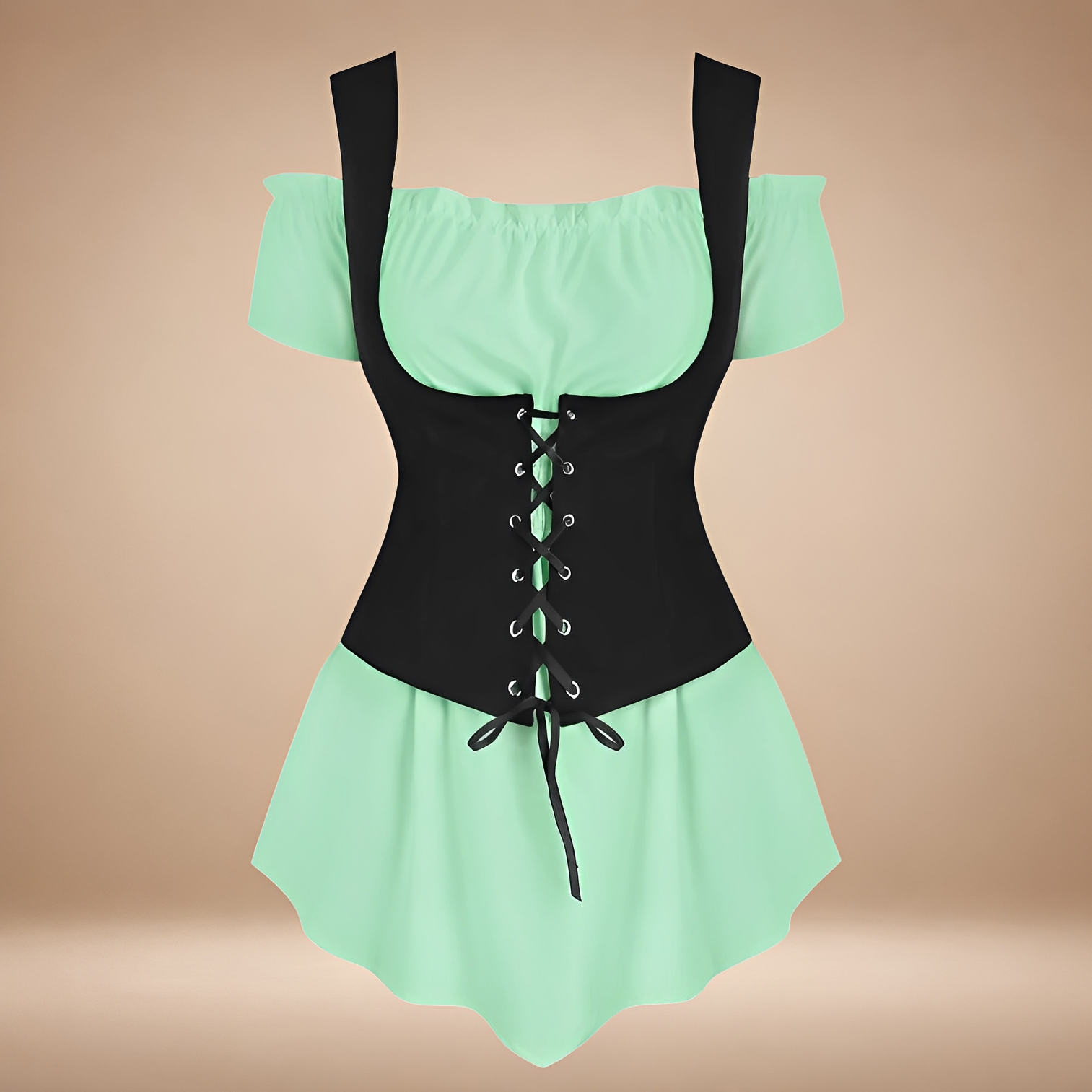 Schulterfreies Damenkleid mit figurschmeichelnder Passform und Schnürdetail - 4 - Jasminaboutique.com
