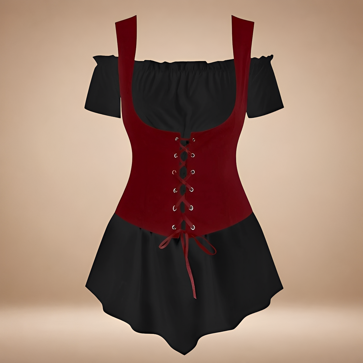 Schulterfreies Damenkleid mit figurschmeichelnder Passform und Schnürdetail - 9 - Jasminaboutique.com