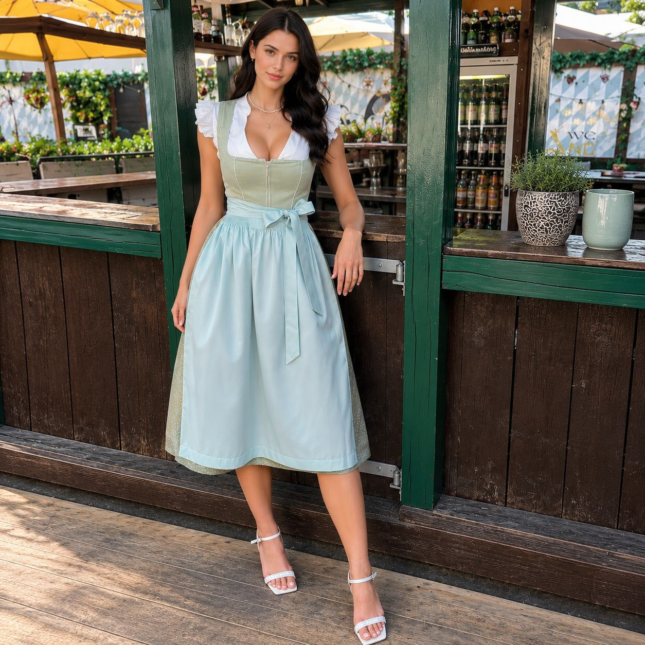 Midi-Kleid für Damen mit Rüschenärmeln und figurschmeichelnder Passform - 1 - Jasminaboutique.com