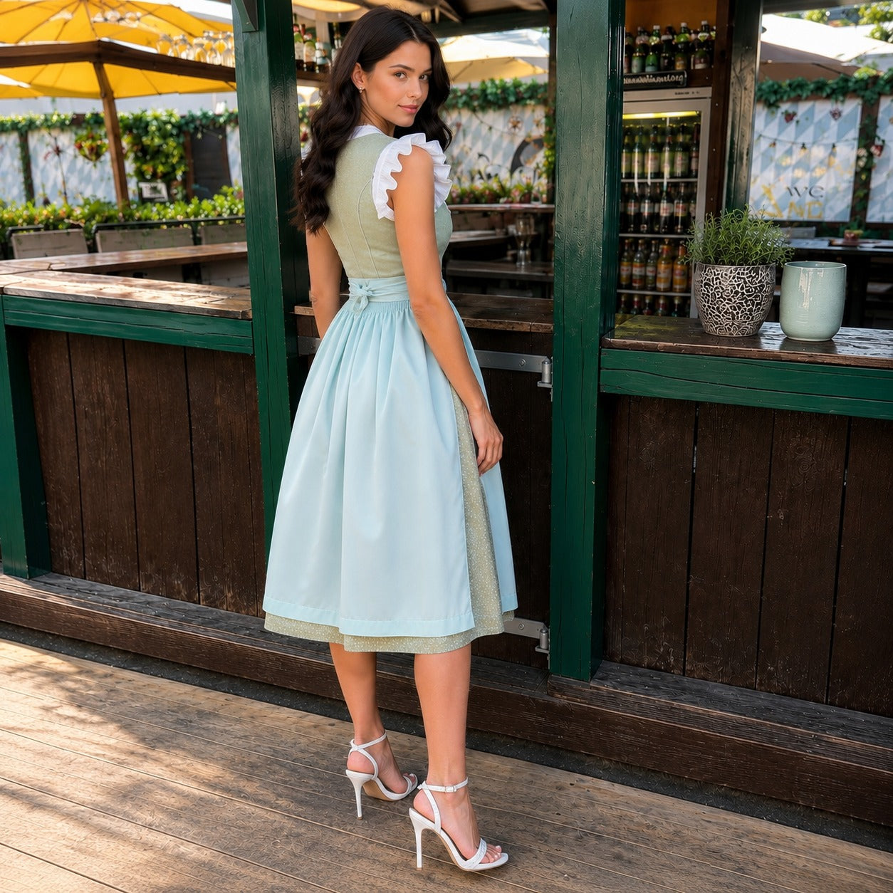 Midi-Kleid für Damen mit Rüschenärmeln und figurschmeichelnder Passform - 2 - Jasminaboutique.com