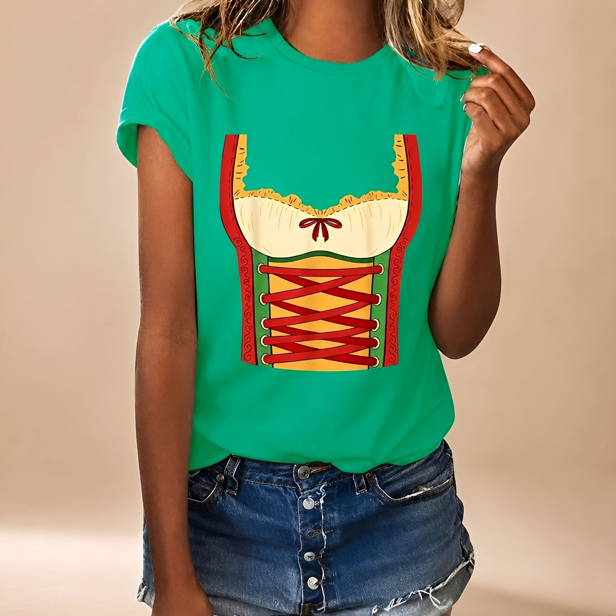 Damen-T-Shirt mit Oktoberfest-Motiv und lockerer Passform - 5 - Jasminaboutique.com