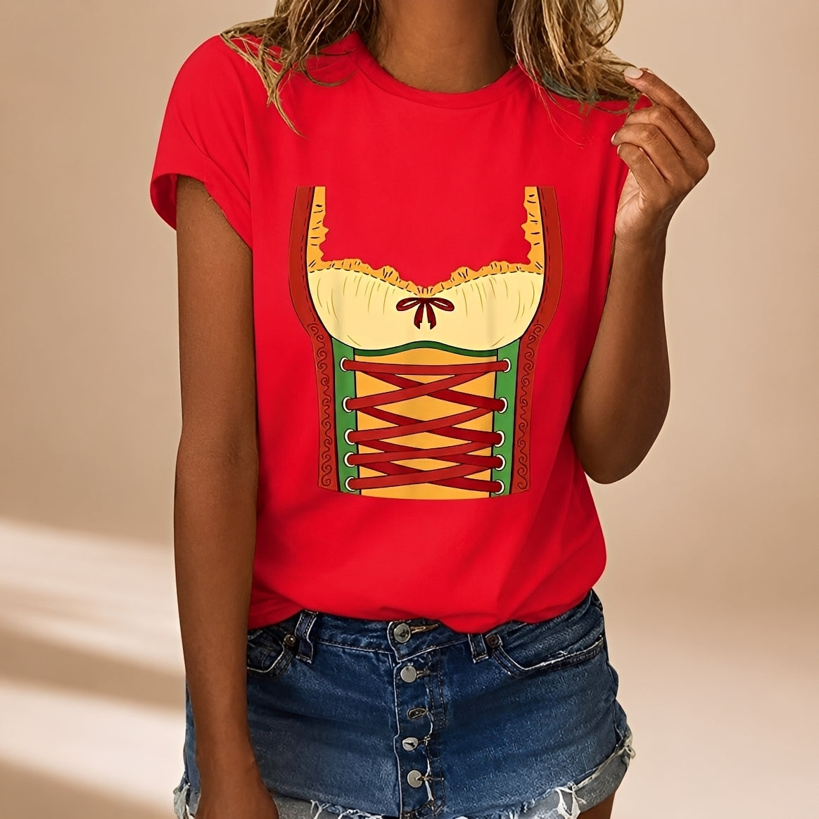 Damen-T-Shirt mit Oktoberfest-Motiv und lockerer Passform - 6 - Jasminaboutique.com