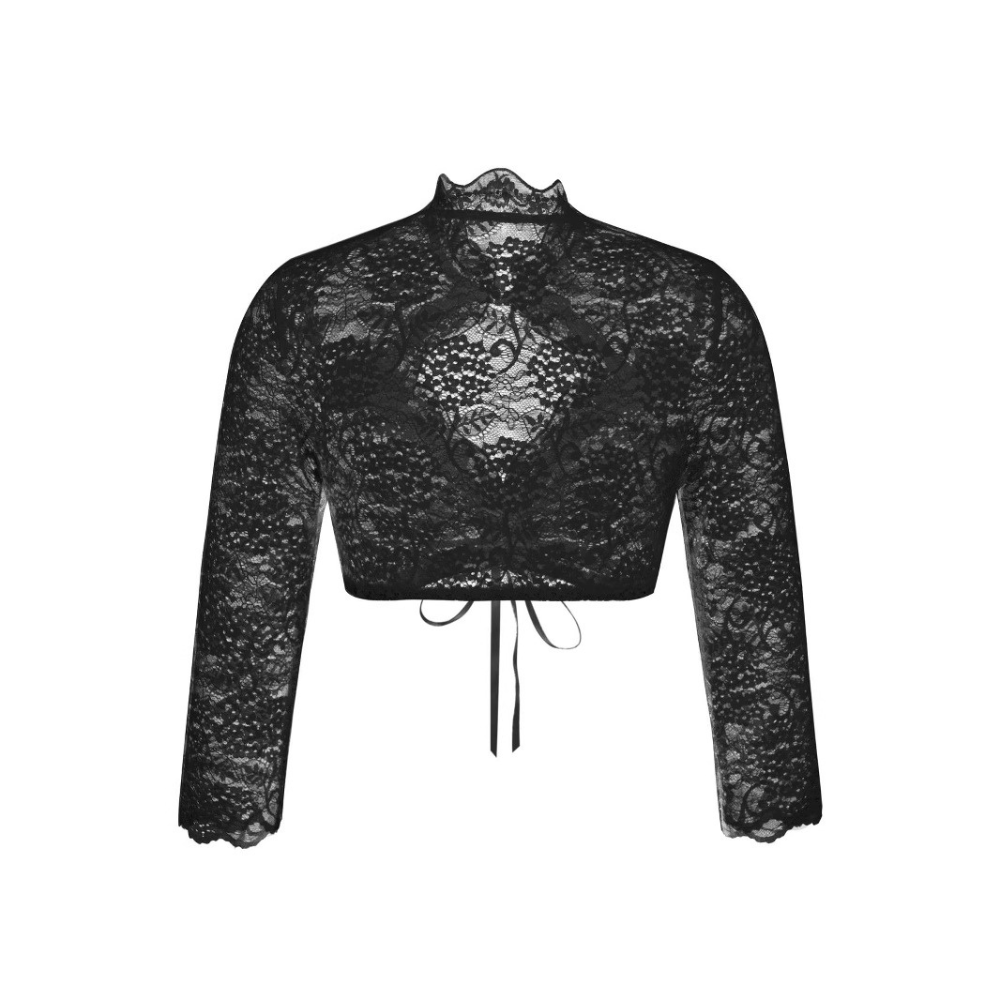 Spitzenbluse für Damen, kurz geschnitten, mit Bindeband vorne - 4 - Jasminaboutique.com