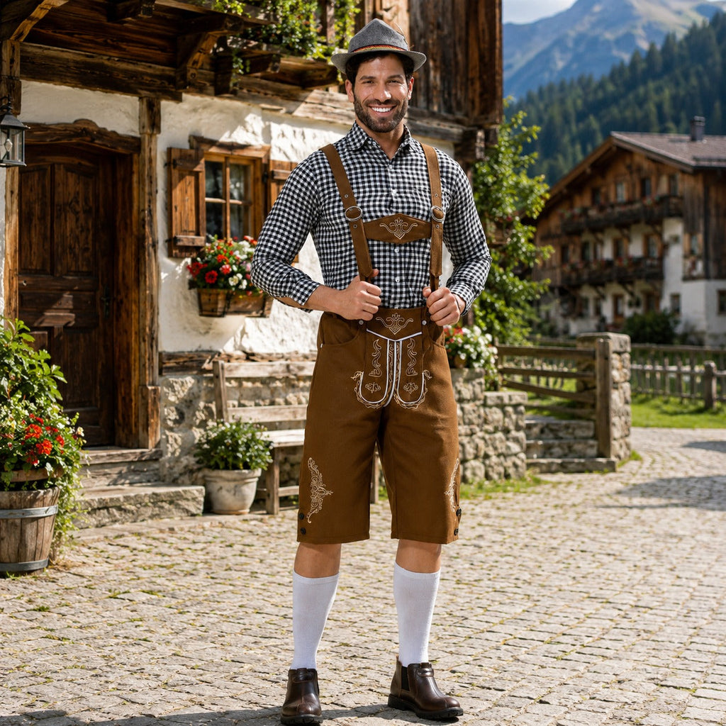 Traditionelle, bestickte Oktoberfest-Shorts für Herren mit Hosenträgern - 1 - Jasminaboutique.com
