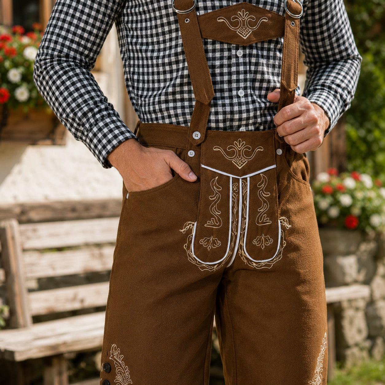 Traditionelle, bestickte Oktoberfest-Shorts für Herren mit Hosenträgern - 3 - Jasminaboutique.com