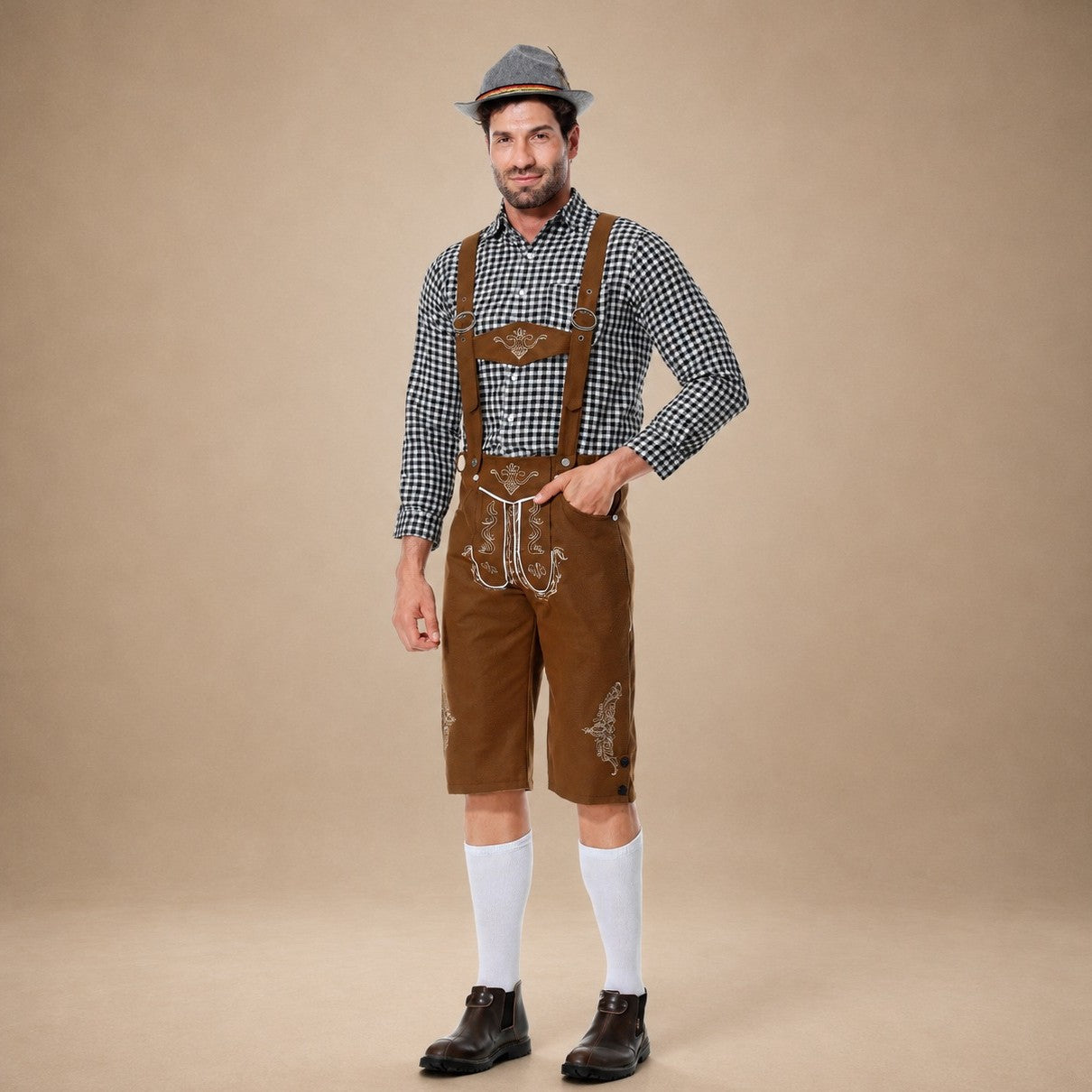 Traditionelle, bestickte Oktoberfest-Shorts für Herren mit Hosenträgern - 4 - Jasminaboutique.com