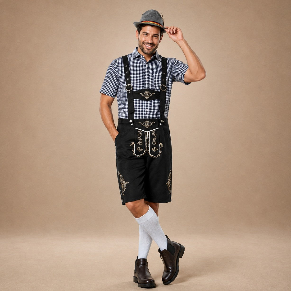 Traditionelle, bestickte Oktoberfest-Shorts für Herren mit Hosenträgern - 6 - Jasminaboutique.com