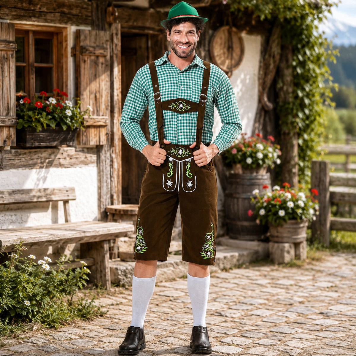Traditionelle Lederhosen für Herren – Im authentischen Oktoberfest-Stil mit Stickerei - 1 - Jasminaboutique.com