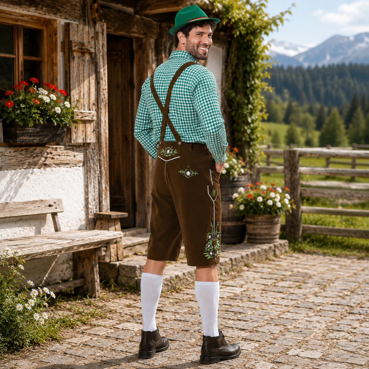 Traditionelle Lederhosen für Herren – Im authentischen Oktoberfest-Stil mit Stickerei - 2 - Jasminaboutique.com