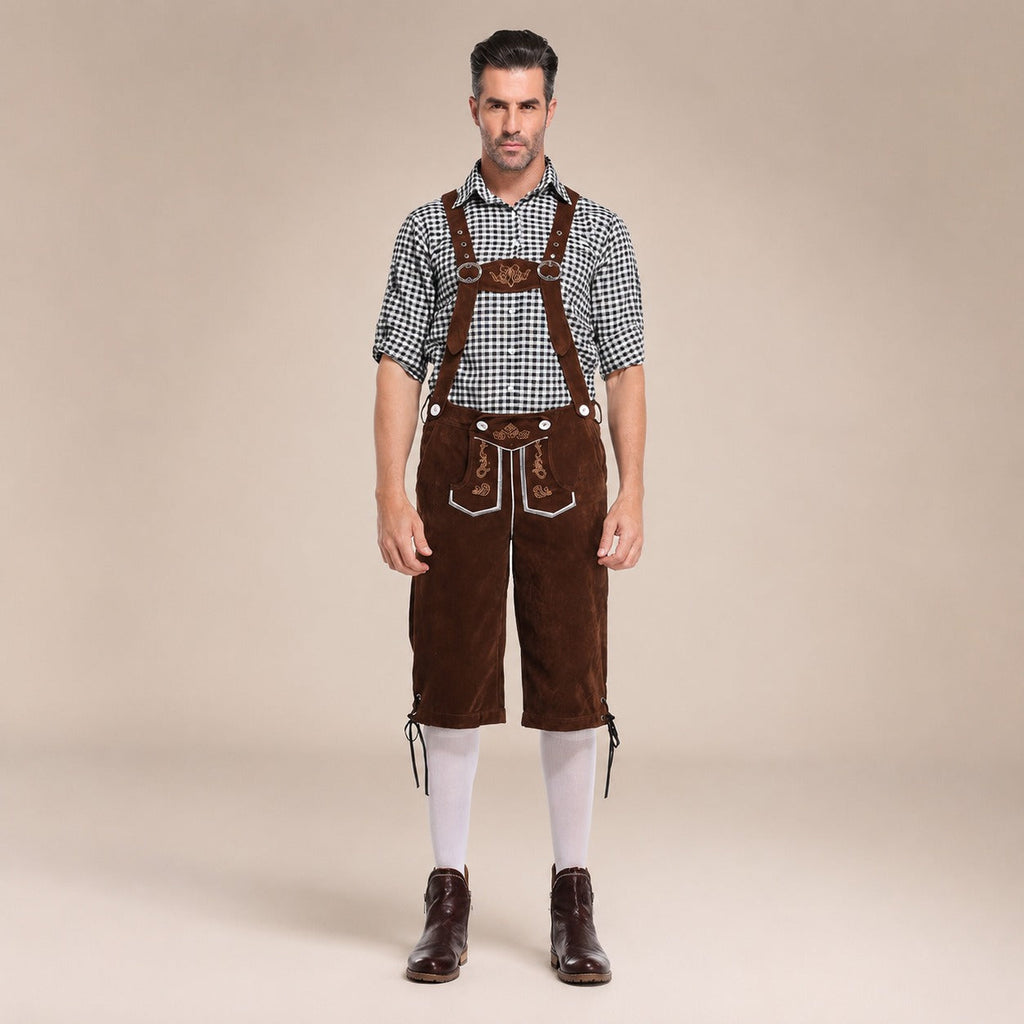 Lederhosen-Outfit für Herren mit kariertem Hemd und Hosenträgern für das Oktoberfest - 9 - Jasminaboutique.com