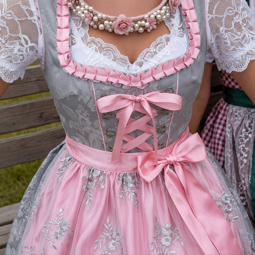 Dirndl Damen mit Spitzenärmeln und Blumenstickerei | J&B - 3 - Jasminaboutique.com