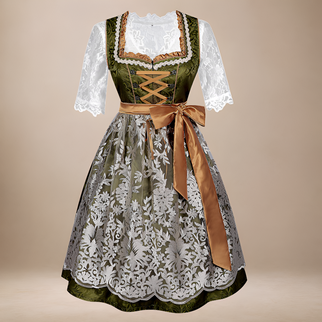 Oktoberfest-Kleid Damen – Figurbetont mit Spitzenärmeln und Schleife | J&B - 4 - Jasminaboutique.com