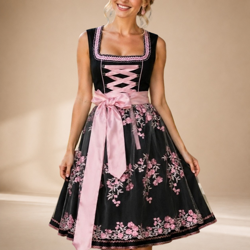 Dirndl Damen mit floralen Details und Satin-Schleife | J&B - 4 - Jasminaboutique.com