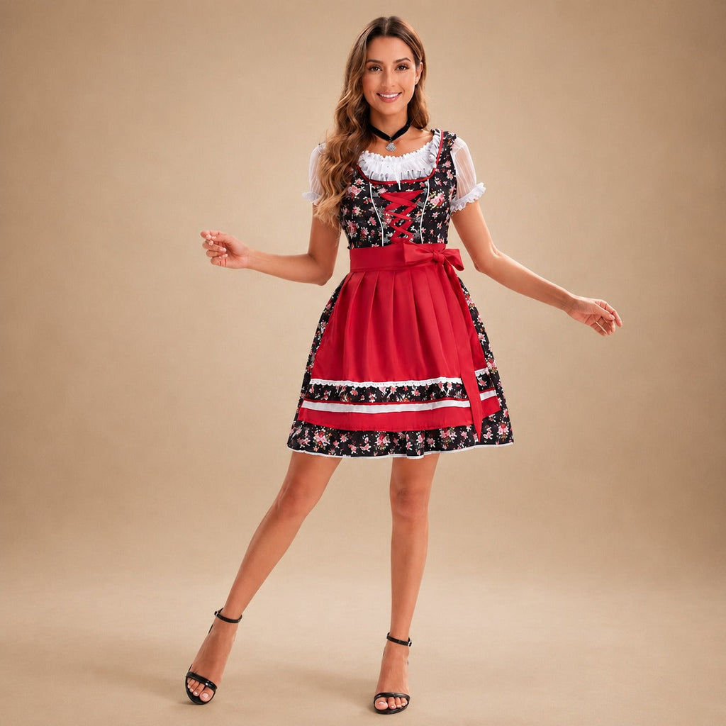 Oktoberfestkleid Damen mit Blumenmuster und Rüsche | J&B - 4 - Jasminaboutique.com