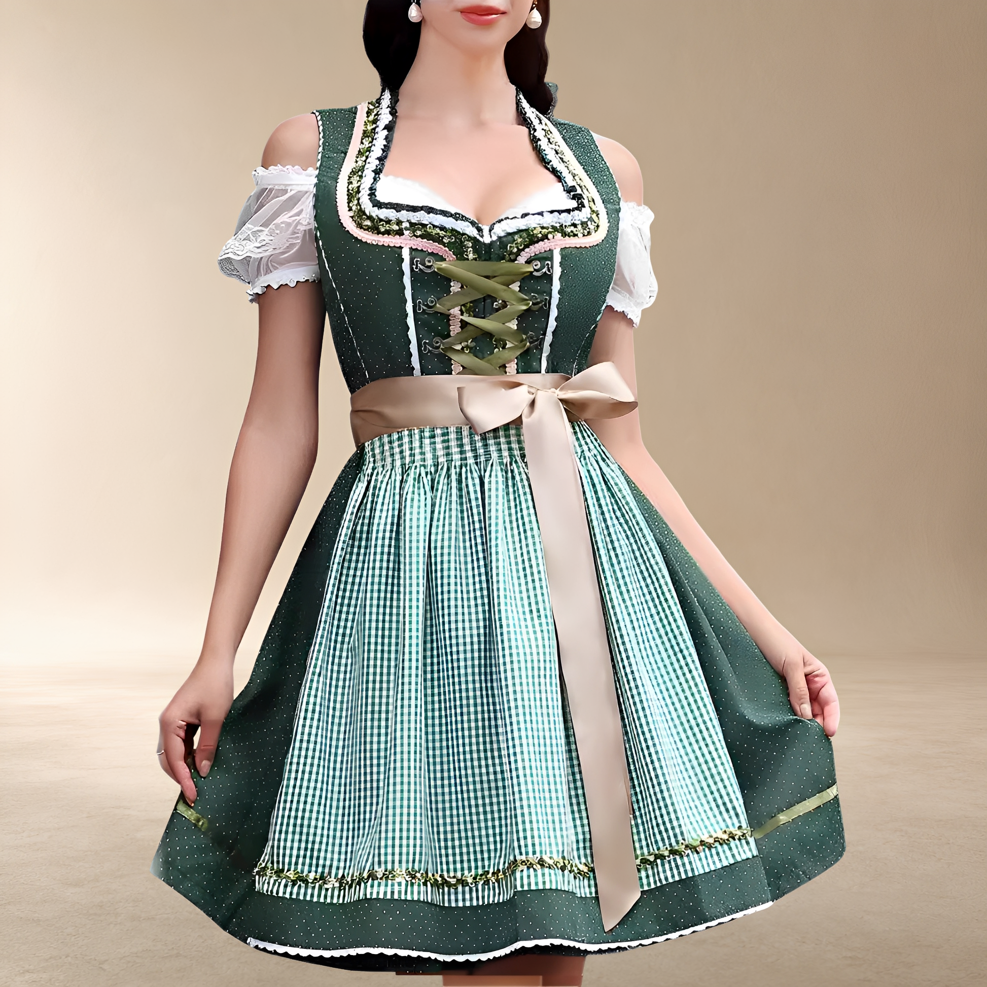 Mini-Dirndl-Kleid für Damen mit schulterfreien Ärmeln und verspielter Passform - 4 - Jasminaboutique.com