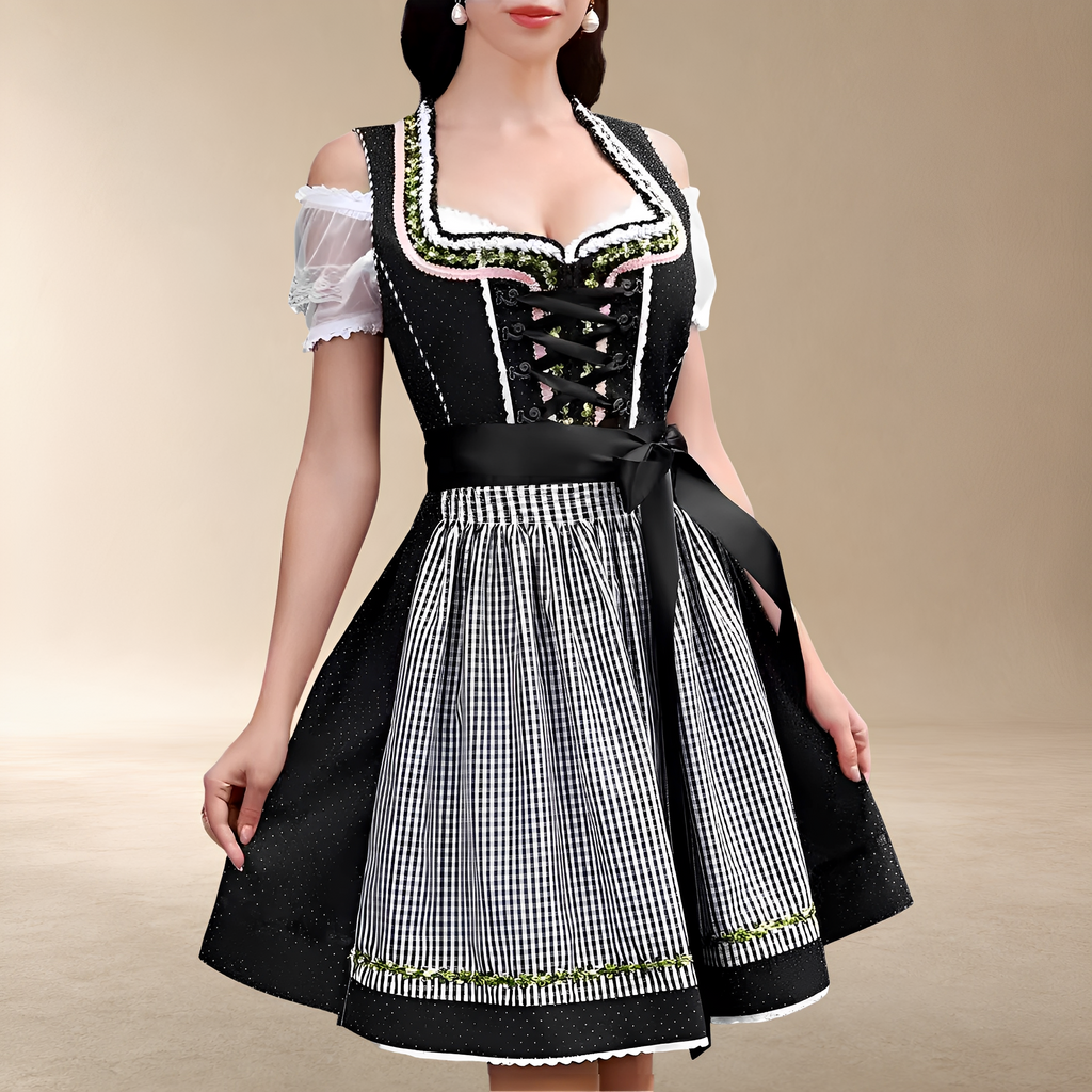 Mini-Dirndl-Kleid für Damen mit schulterfreien Ärmeln und verspielter Passform - 7 - Jasminaboutique.com