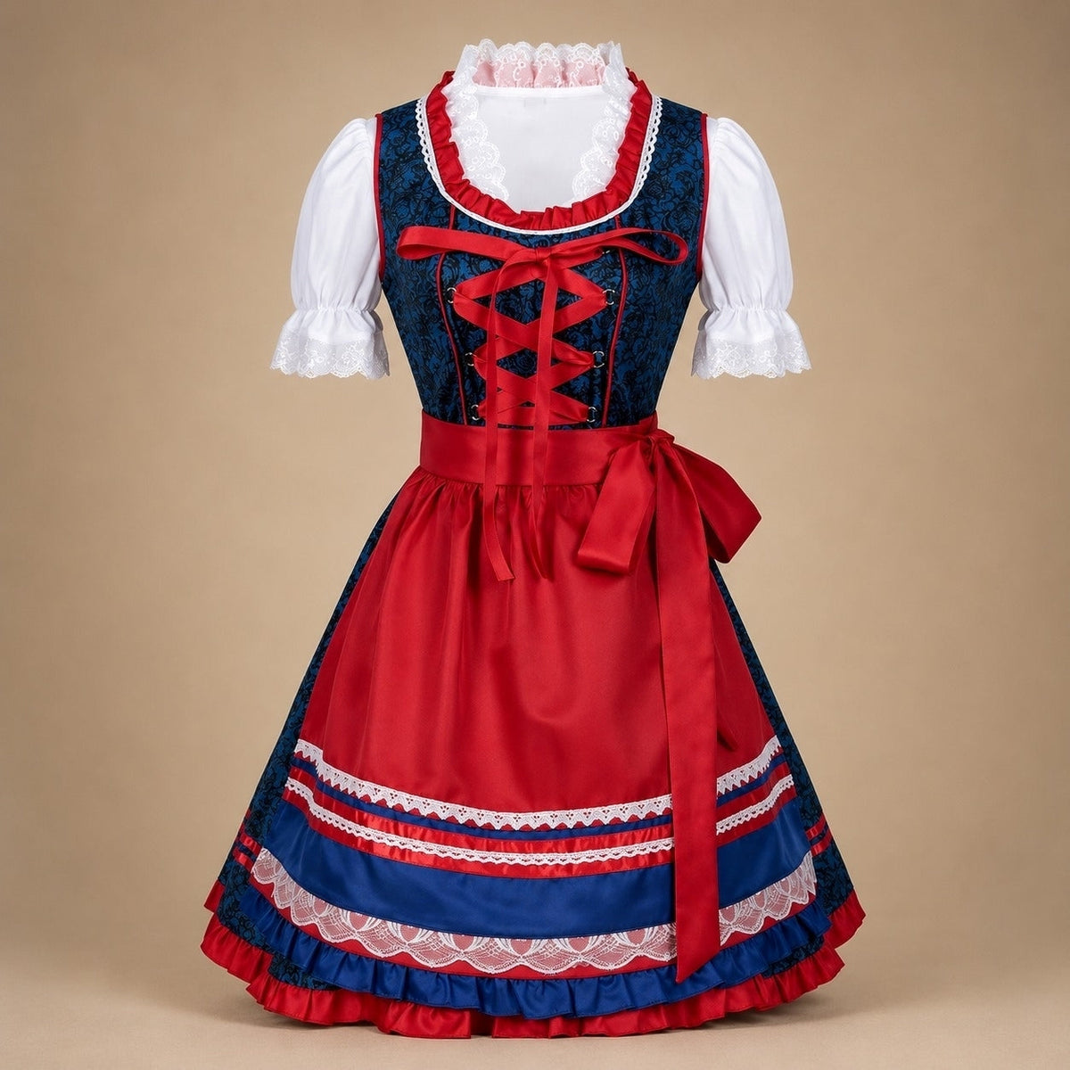 Dirndl Damen im klassischen Schnitt mit Gingham-Muster und Taillengürtel | J&B - 10 - Jasminaboutique.com