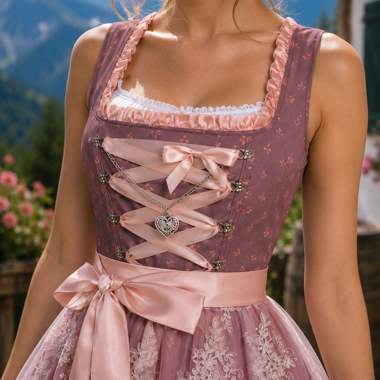 Dirndl Damen mit floralen Details und Taillenschnürung | J&B - 3 - Jasminaboutique.com