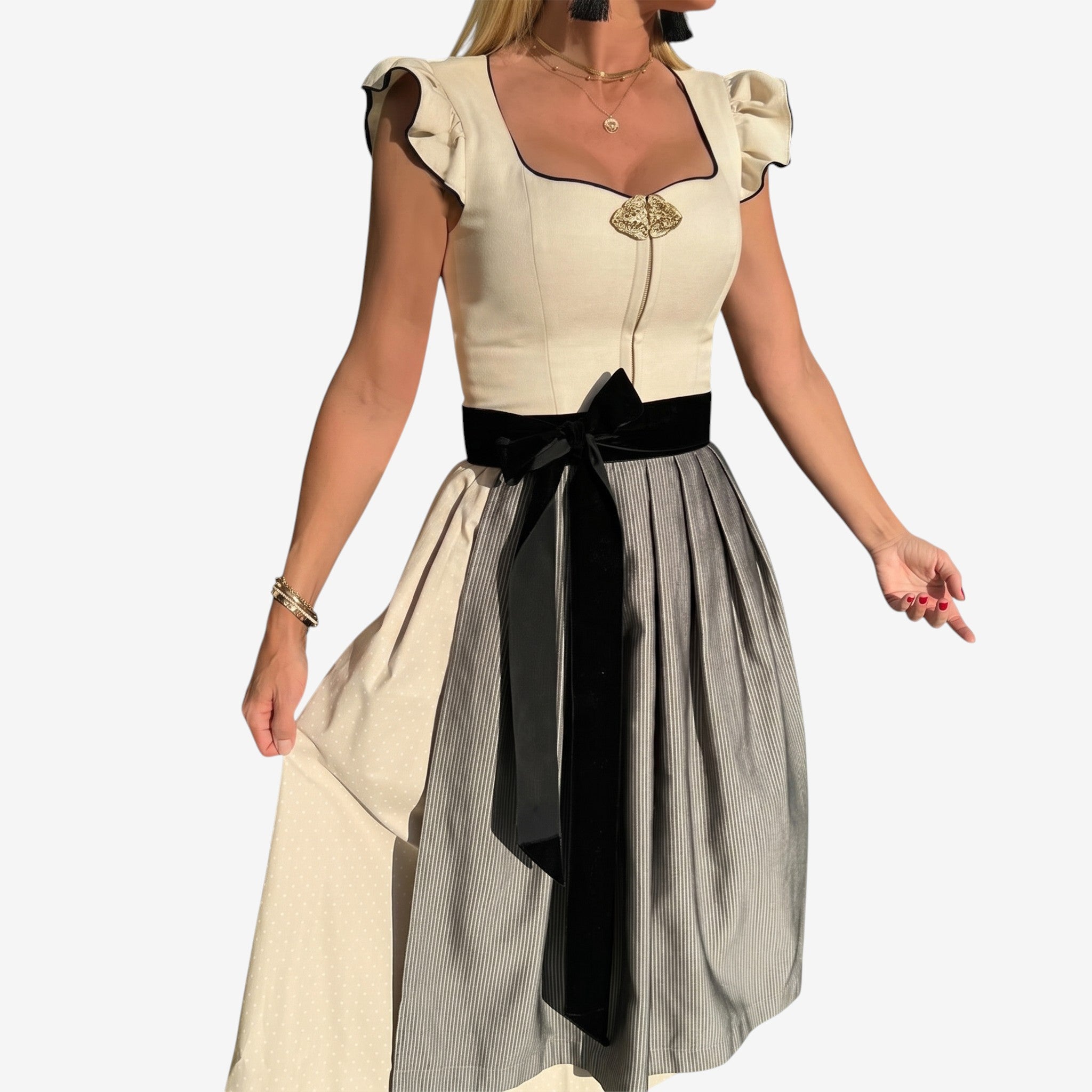 Dirndl Damen mit Rüschenärmeln und taillierter Passform | J&B - 2 - Jasminaboutique.com