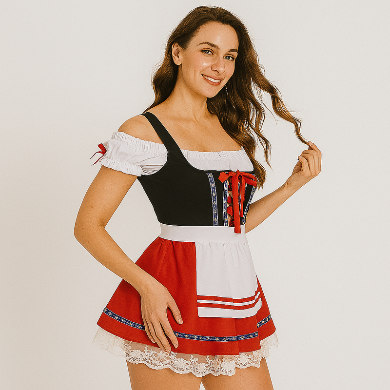 Dirndl Damen schulterfrei mit Spitze und ausgestelltem Rock | J&B - 2 - Jasminaboutique.com