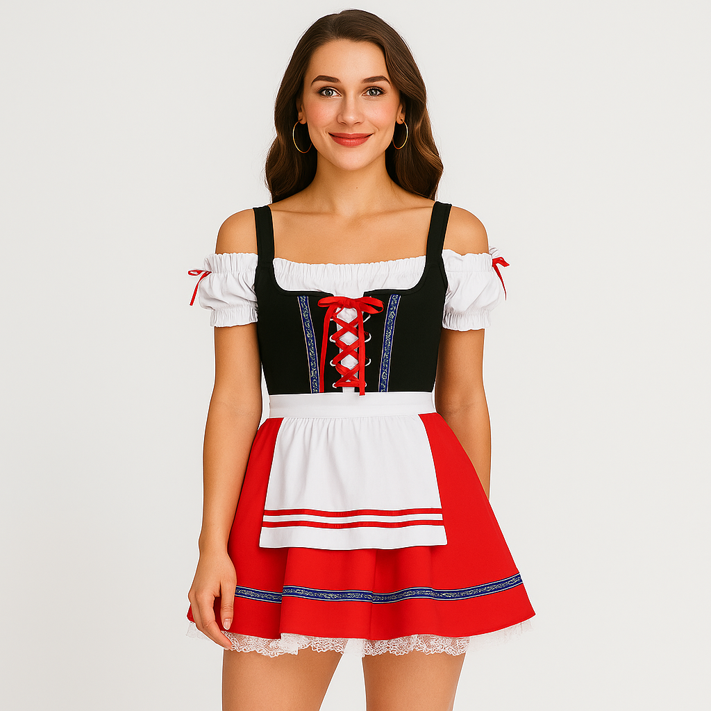 Dirndl Damen schulterfrei mit Spitze und ausgestelltem Rock | J&B - 3 - Jasminaboutique.com