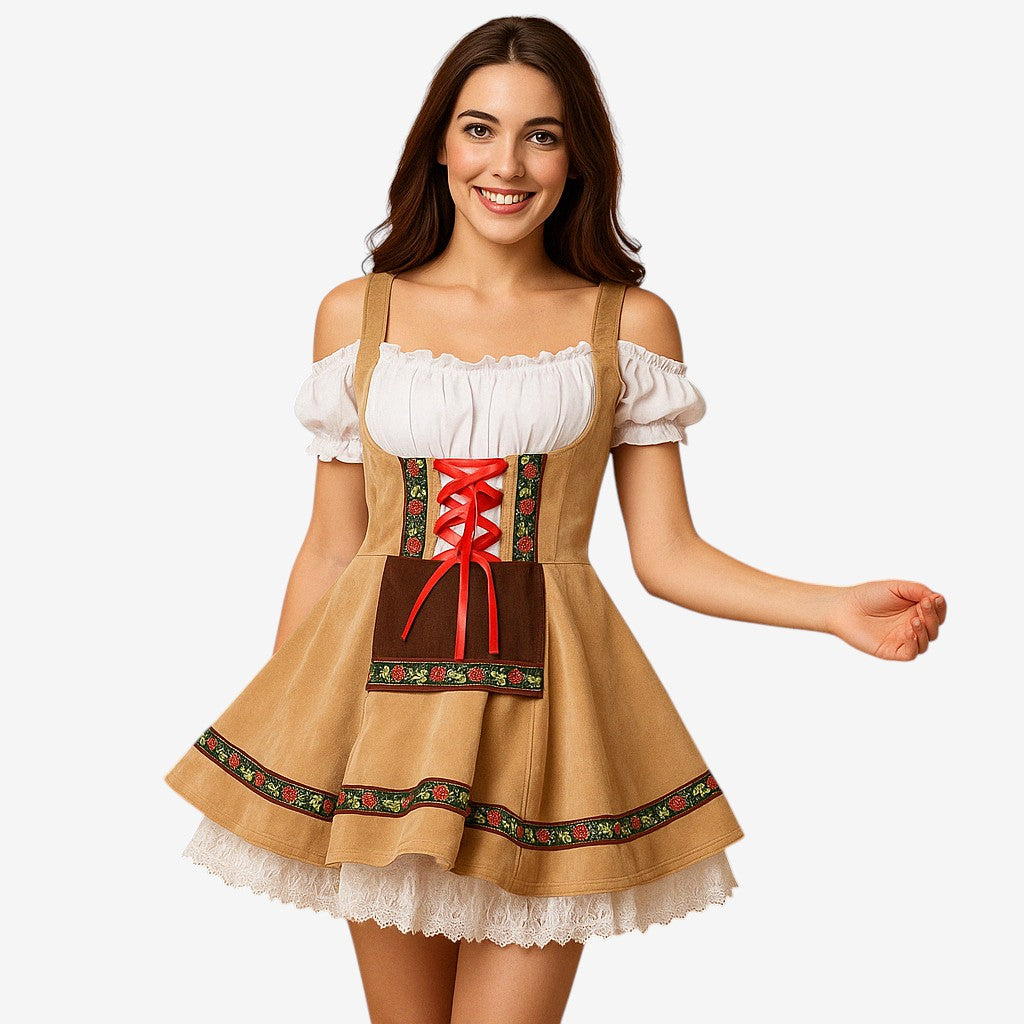 Oktoberfest-Kleid Damen, verspielte A-Linie mit schulterfreien Ärmeln | J&B - 1 - Jasminaboutique.com