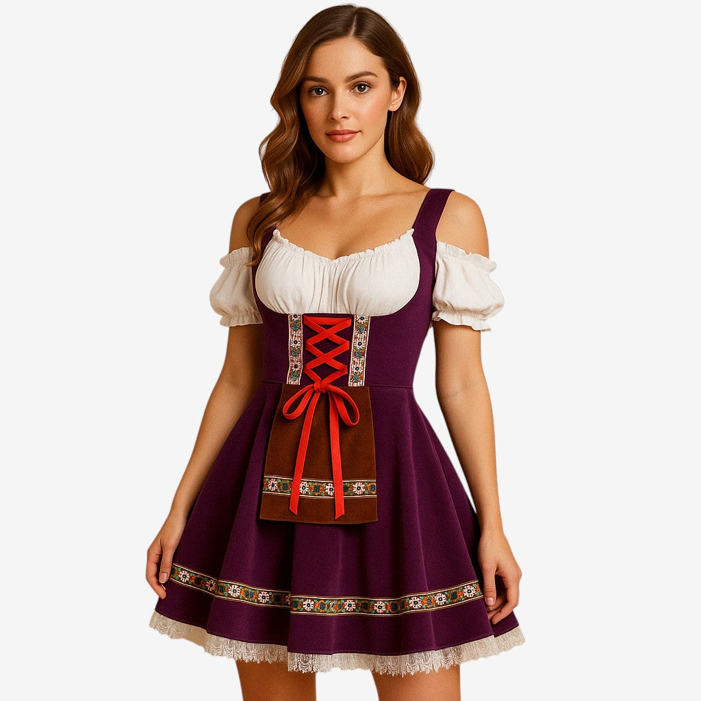 Oktoberfest-Kleid Damen, verspielte A-Linie mit schulterfreien Ärmeln | J&B - 2 - Jasminaboutique.com