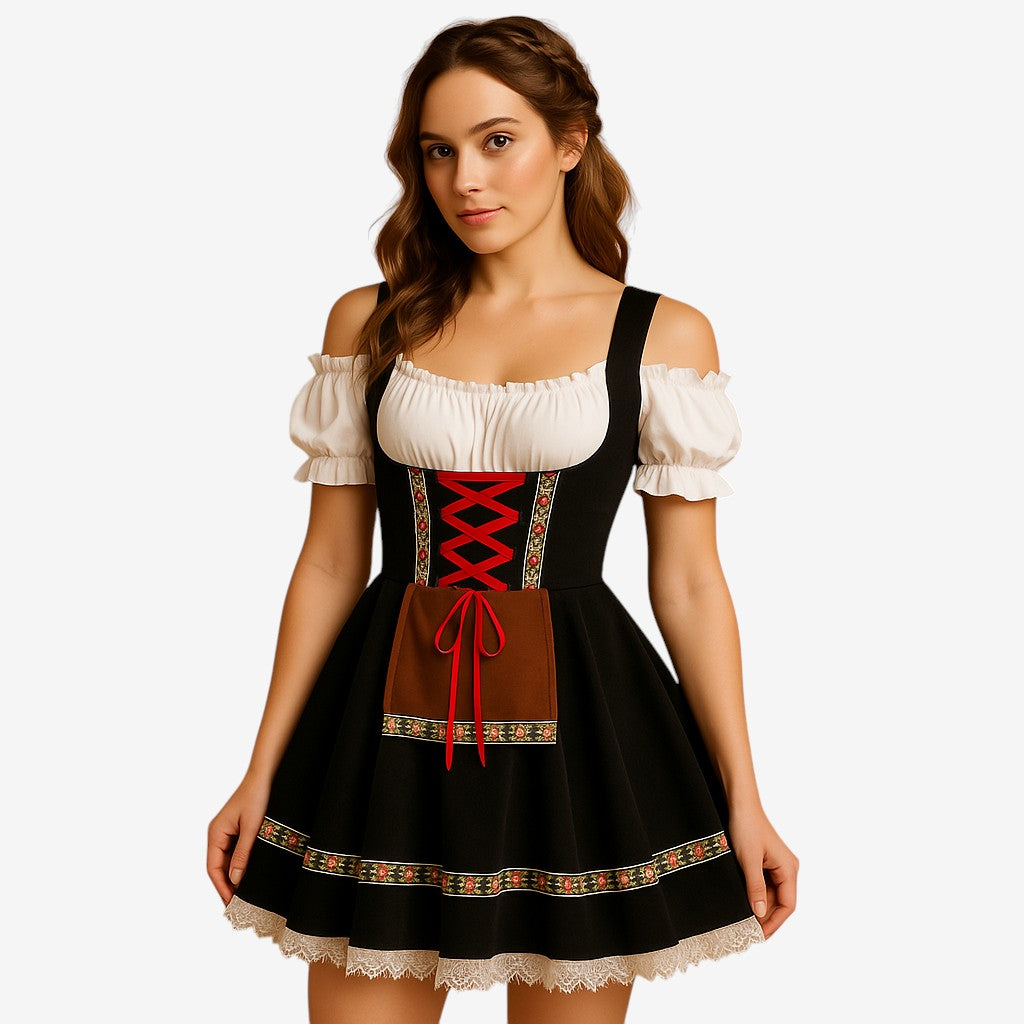 Oktoberfest-Kleid Damen, verspielte A-Linie mit schulterfreien Ärmeln | J&B - 3 - Jasminaboutique.com