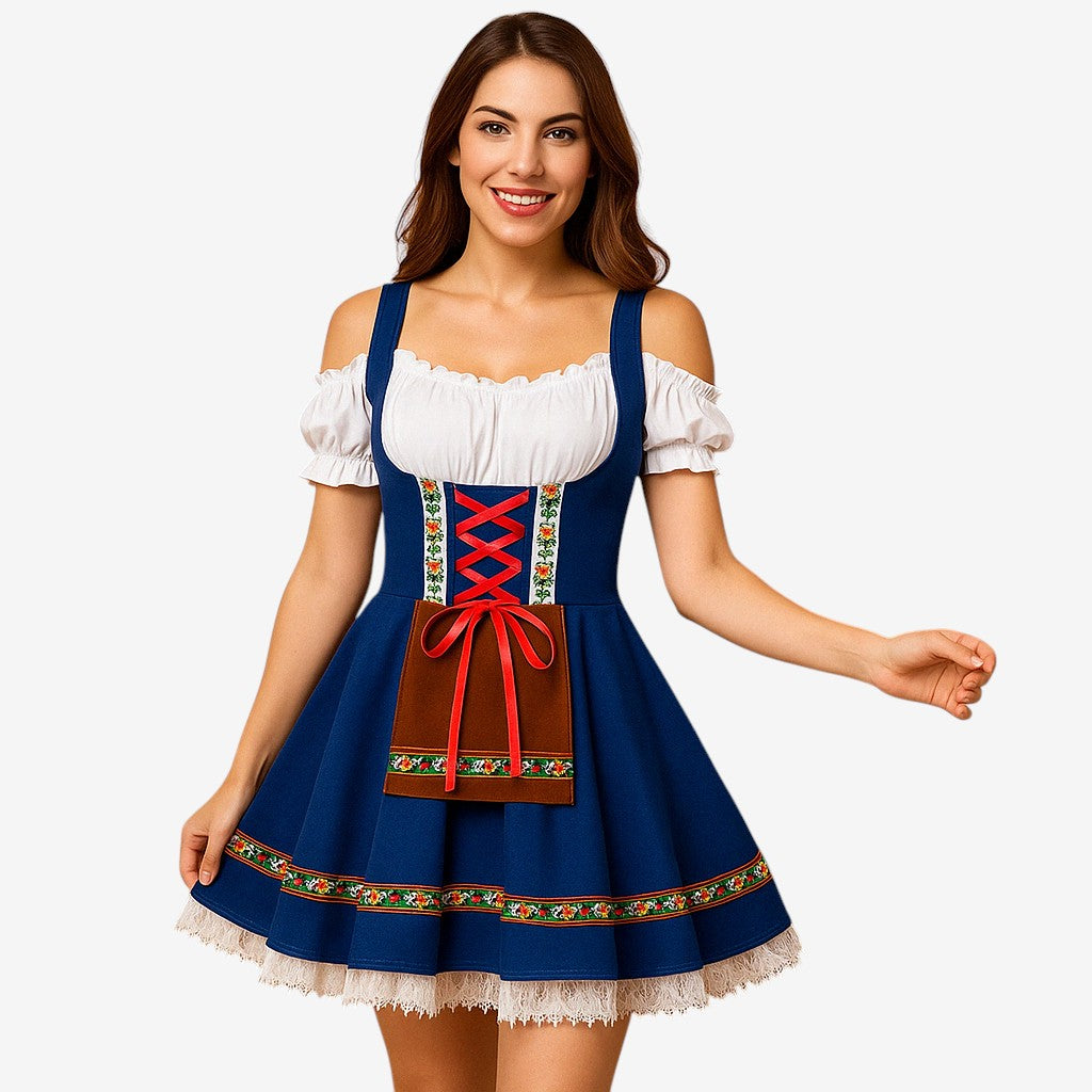 Oktoberfest-Kleid Damen, verspielte A-Linie mit schulterfreien Ärmeln | J&B - 4 - Jasminaboutique.com