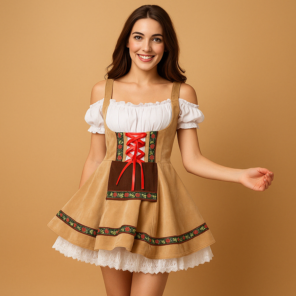 Oktoberfest-Kleid Damen, verspielte A-Linie mit schulterfreien Ärmeln | J&B - 8 - Jasminaboutique.com