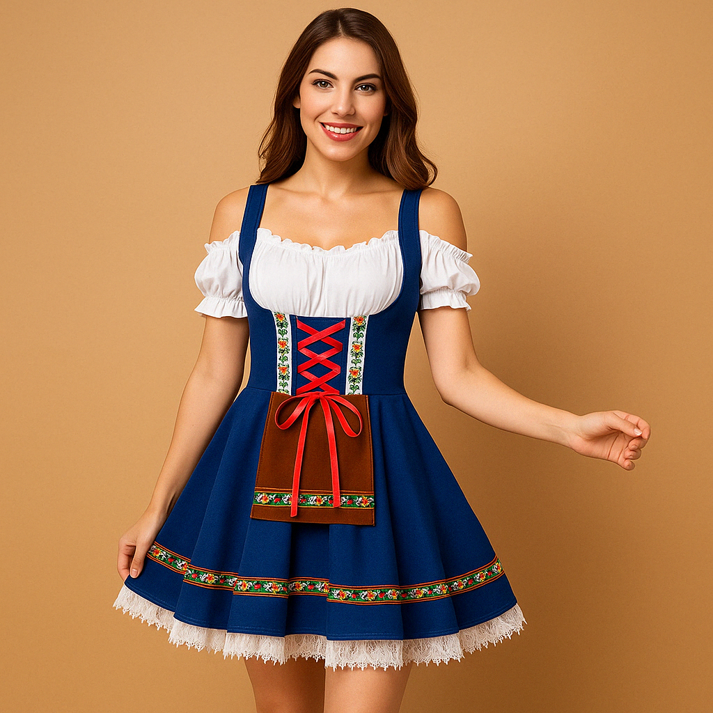 Oktoberfest-Kleid Damen, verspielte A-Linie mit schulterfreien Ärmeln | J&B - 9 - Jasminaboutique.com