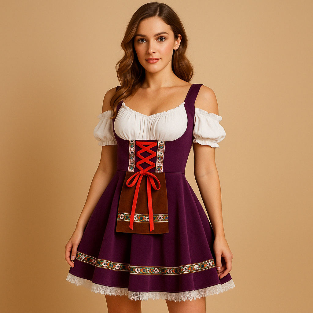 Oktoberfest-Kleid Damen, verspielte A-Linie mit schulterfreien Ärmeln | J&B - 10 - Jasminaboutique.com