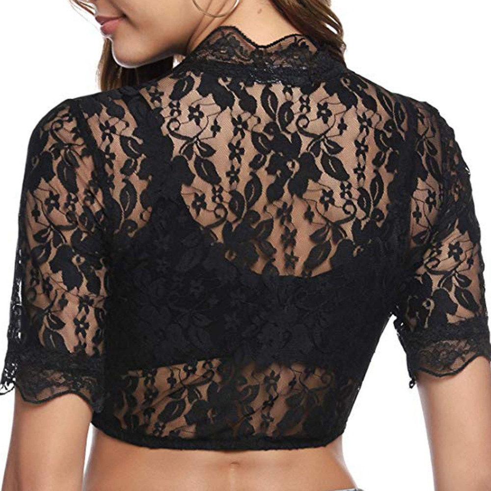 Spitzenbluse Damen mit kurzem Schnitt und V-Ausschnitt | J&B - 4 - Jasminaboutique.com