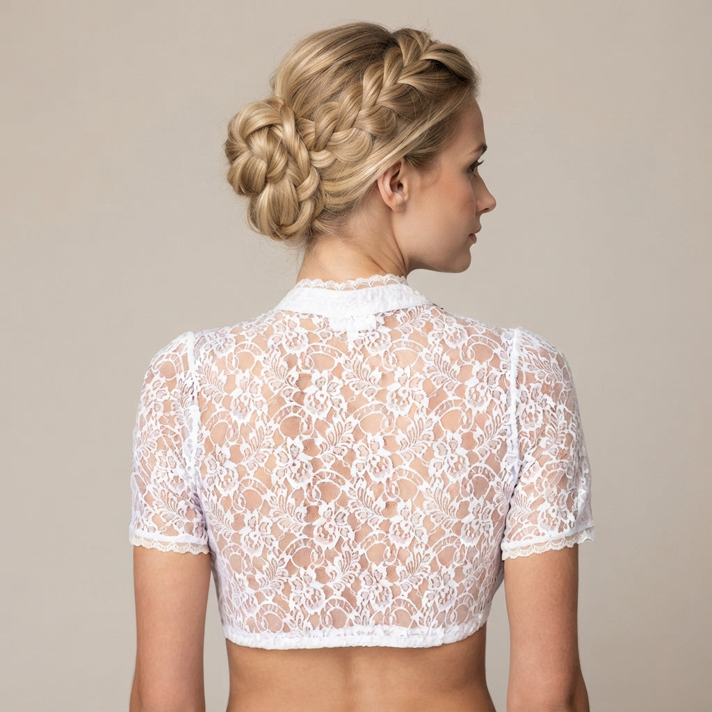 Spitzenbluse Damen mit kurzem Schnitt und Schlüssellochausschnitt | J&B - 2 - Jasminaboutique.com