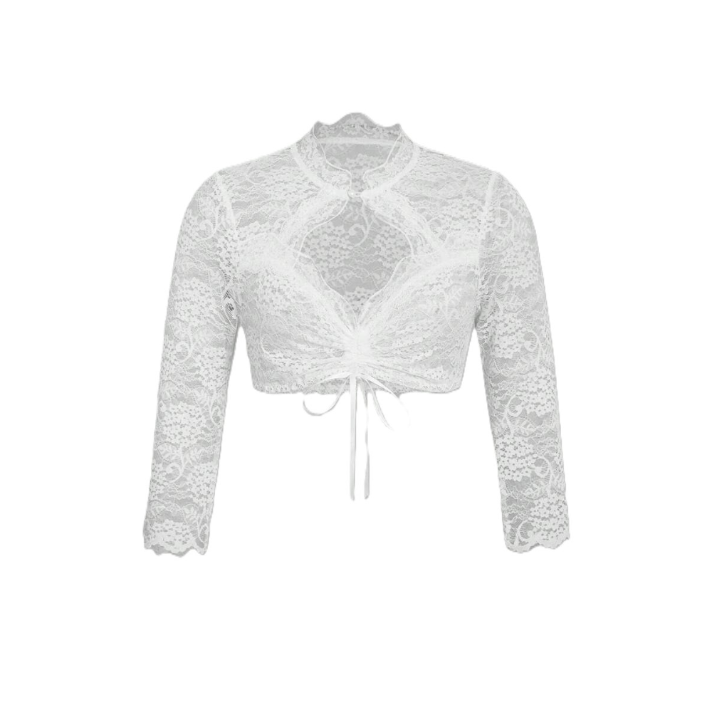 Spitzenbluse Damen, kurz geschnitten mit Bindeband | J&B - 3 - Jasminaboutique.com