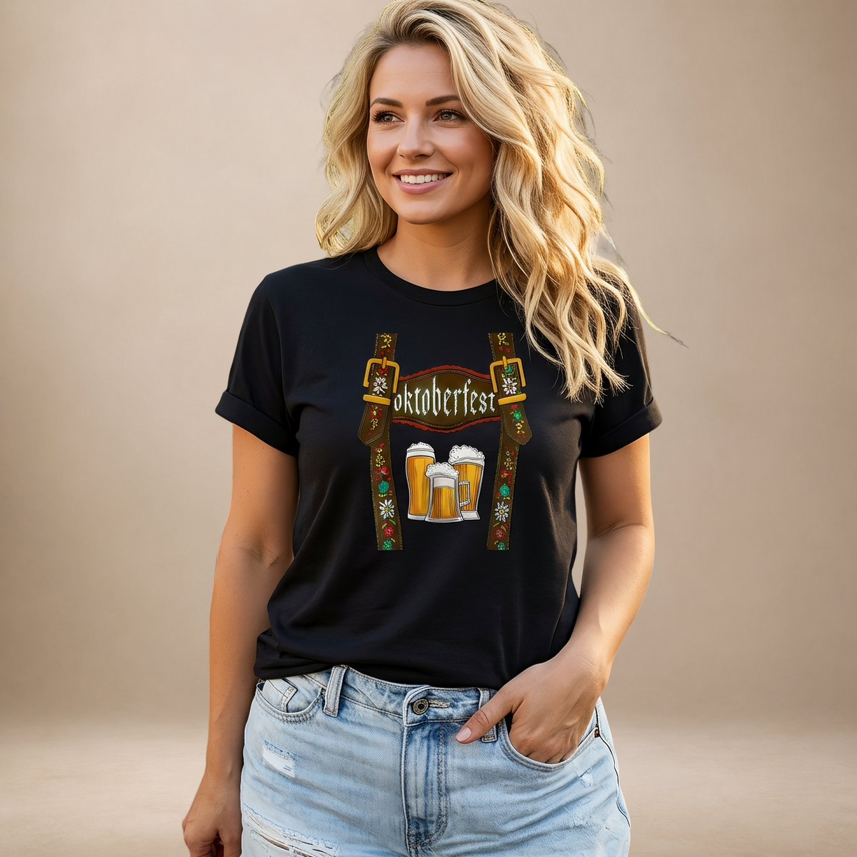 T-Shirt Damen mit festlichem Oktoberfest-Aufdruck und Trägern | J&B - 6 - Jasminaboutique.com