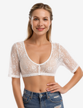 Spitzenbluse Damen – Kurzes Top mit V-Ausschnitt und kurzen Ärmeln | J&B - 1 - Jasminaboutique.com