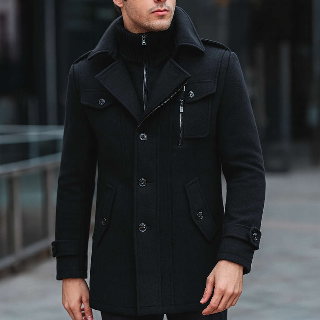 Peacoat für Herren mit stilvollem Kragen und taillierter Passform – Perfekt für den Winter - 1 - Jasminaboutique.com