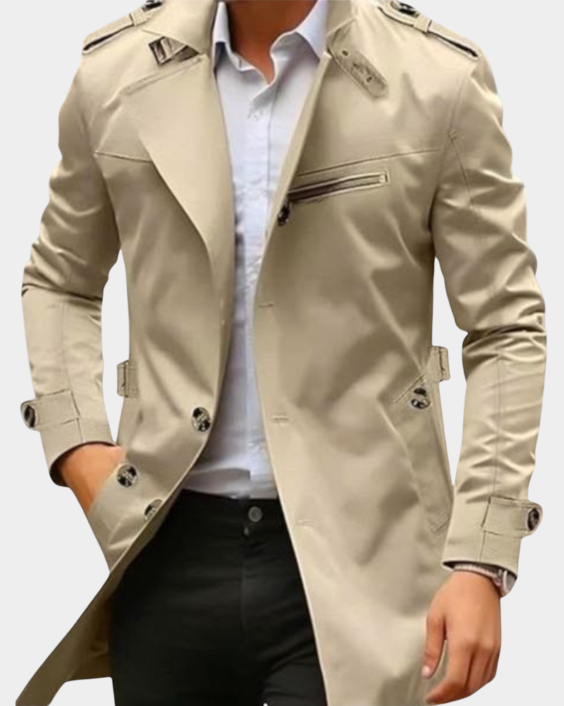 Trenchcoat Herren, taillierte Passform, stilvoll mit praktischen Details | J&B - 1 - Jasminaboutique.com